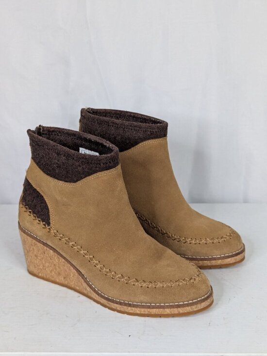 Pendleton Shoes - Pendleton Arago Suede Leather Cork Wedge Ankle Booties Boots